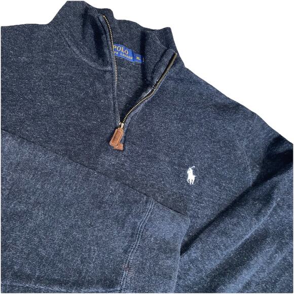 Ralph Lauren Polo Mens Pullover Sweater XL Gray 1/4 Zip Preppy Classic Pony Logo - Picture 1 of 8